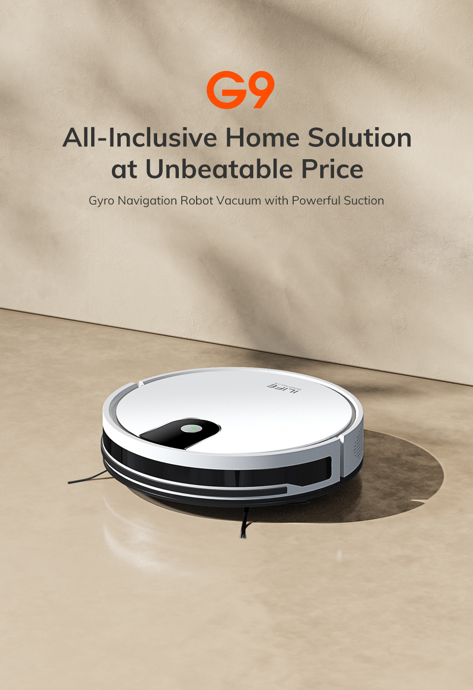 ILIFE G9 Robot Vacuum Cleaner with Mop Function, 3000Pa Suction, 100mins Runtime, 200ml Dustbin, Four Cleaning Modes, Support Alexa & Google, Ideal for Pet Hair, Carpets and Hard Floors- White