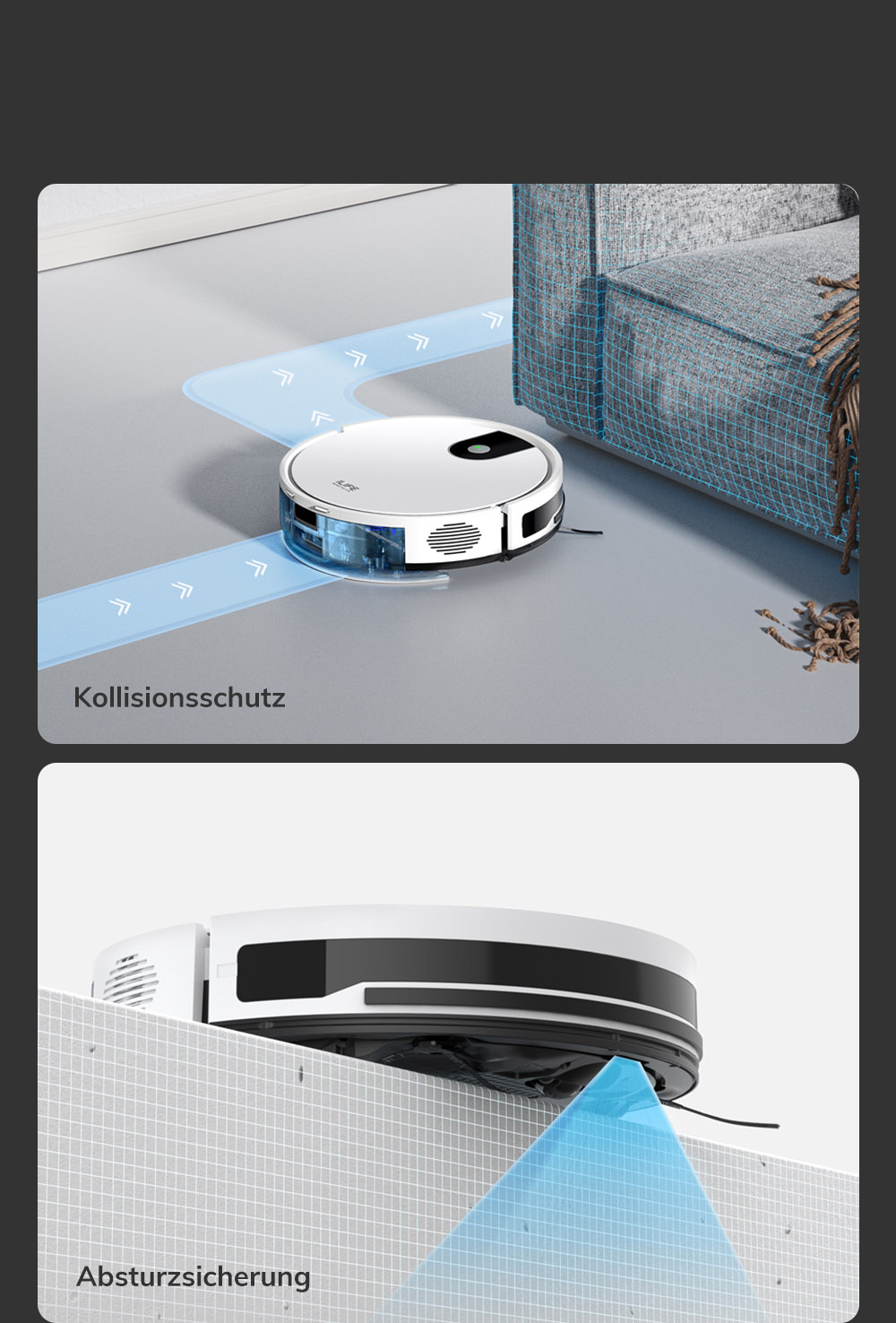 ILIFE G9 Saugroboter, Gyroskop-Navigation, 3000 Pa Saugleistung, 100 Min. Laufzeit, 200 ml Staubbehälter, Plan-/Edge-/Spot-/Max-Modus, unterstützt Alexa und Google - Weiß