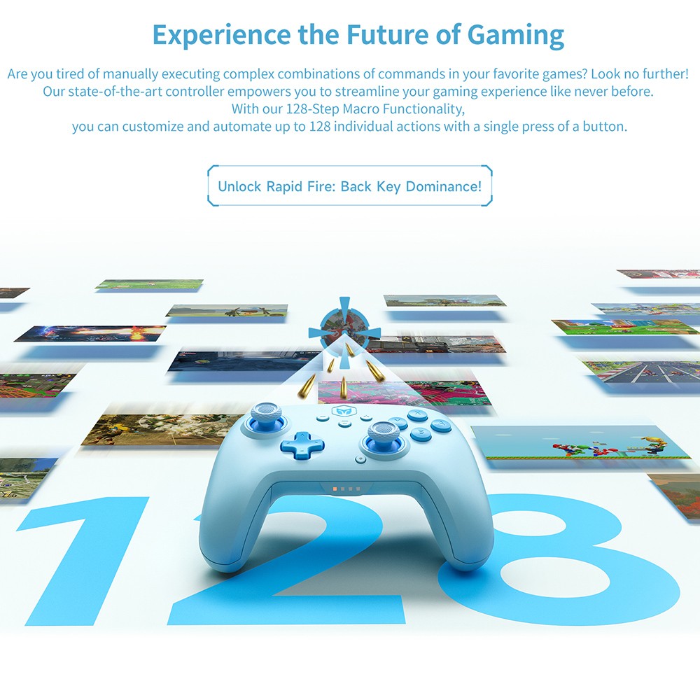 BIGBIG WON CHOCO Wireless Game Controller, Custom Button, 6-Axis Gyro, 128-Step Macro Programming - Blue