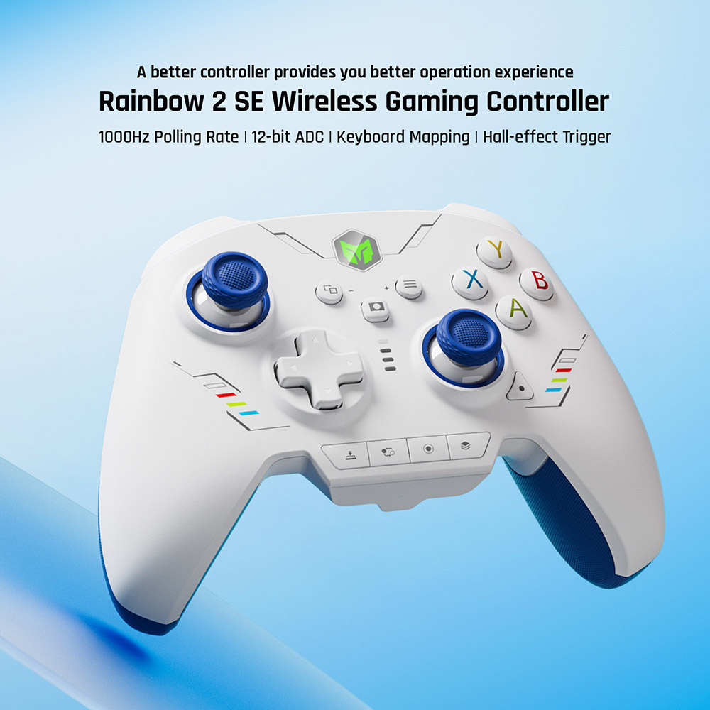 BIGBIG WON Rainbow 2 SE Game Controller, Hall Effect Trigger, 12-bit ADC, 4-way & 8-way D-pads, Compatible with Switch / PC / Android / iOS - Blue