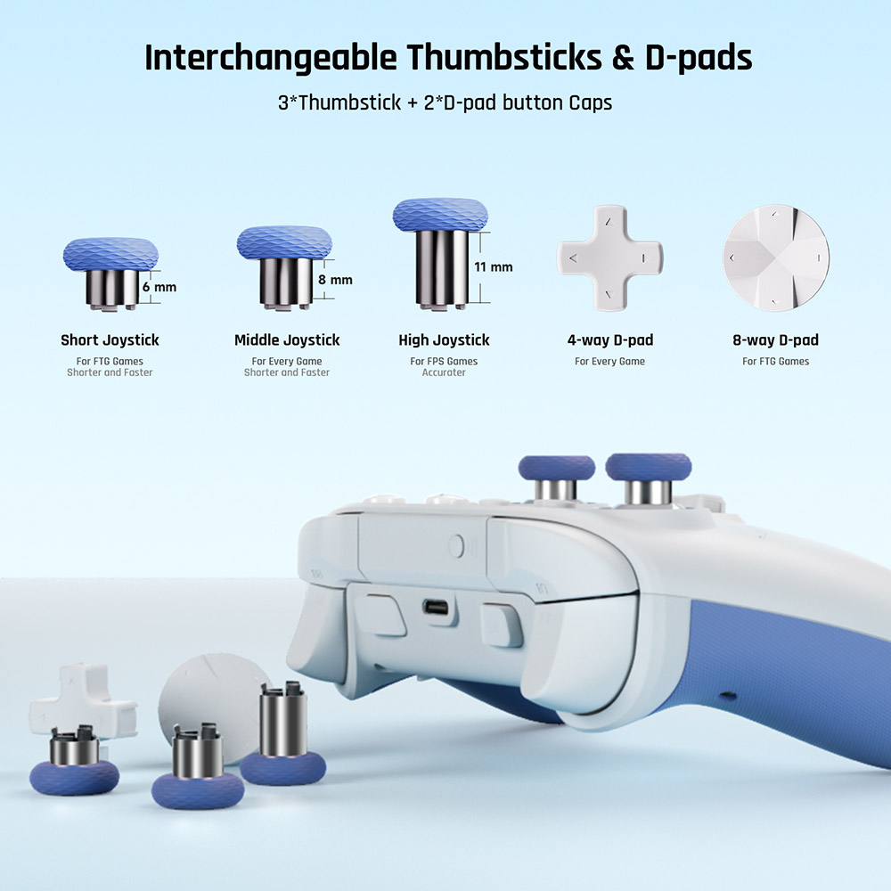 BIGBIG WON Rainbow 2 SE Game Controller, Hall Effect Trigger, 12-bit ADC, 4-way & 8-way D-pads, Compatible with Switch / PC / Android / iOS - Blue