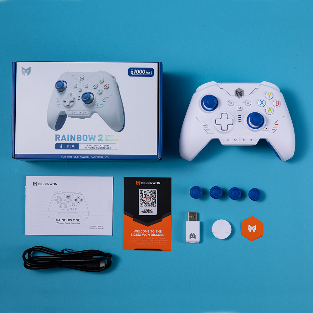 BIGBIG WON Rainbow 2 SE Game Controller, Hall Effect Trigger, 12-bit ADC, 4-way & 8-way D-pads, Compatible with Switch / PC / Android / iOS - Blue