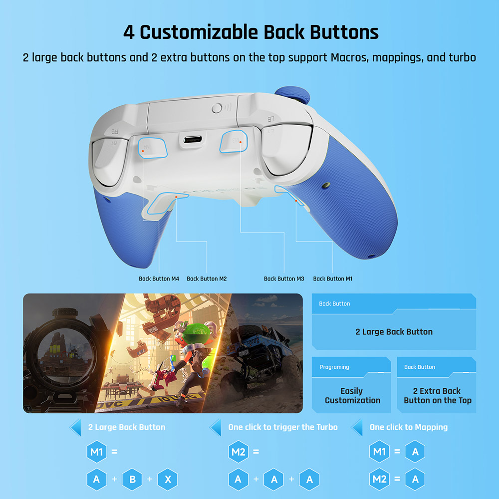 BIGBIG WON Rainbow 2 SE Game Controller, Hall Effect Trigger, 12-bit ADC, 4-way & 8-way D-pads, Compatible with Switch / PC / Android / iOS - Blue