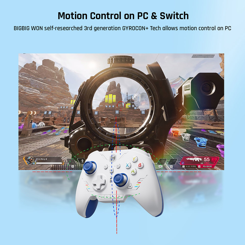 BIGBIG WON Rainbow 2 SE Game Controller, Hall Effect Trigger, 12-bit ADC, 4-way & 8-way D-pads, Compatible with Switch / PC / Android / iOS - Blue