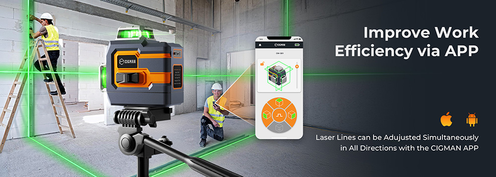CIGMAN CM-S01 12 Lines Laser Level, With APP Control, 3x360&deg;, Self-leveling & Manual Mode, Stepless Dimming, 30h Max. Usage Time, IP54 Waterproof