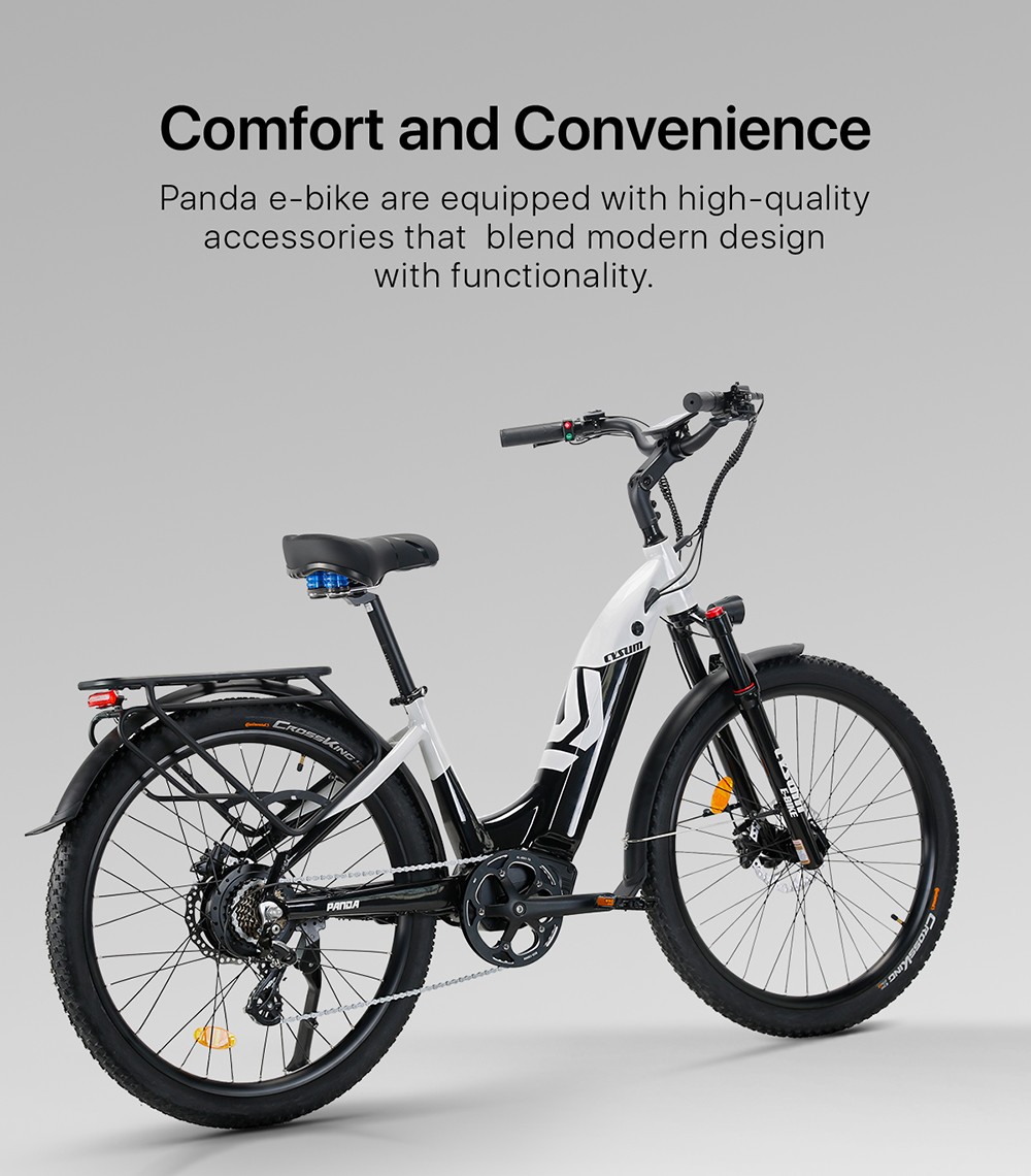 Cysum Panda Electric Bike, 500W motor, 48V 14AH batéria, 27,5*2.2-palcové pneumatiky, max. rýchlosť 40 km/h, dojazd 65-90 km, hydraulické kotúčové brzdy, odpružená vidlica, 7-rýchlostný prevod SHIMANO, LCD displej