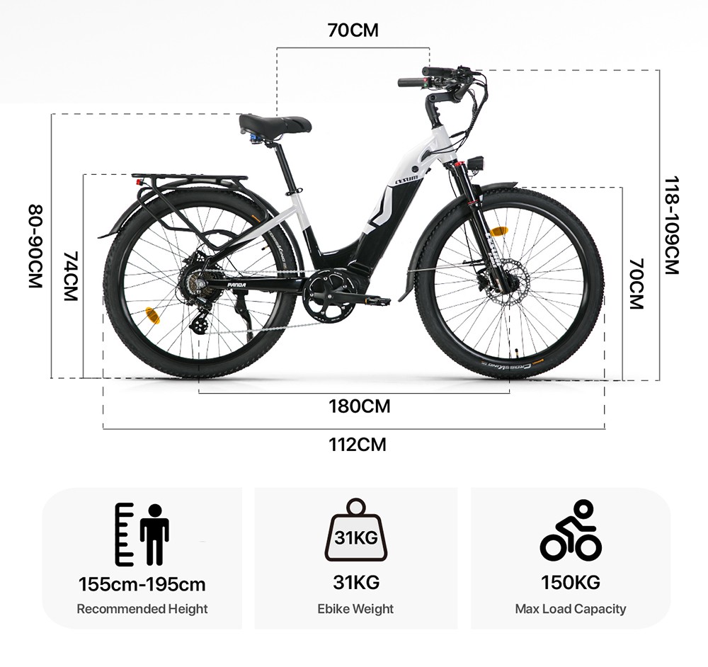 Cysum Panda Electric Bike, 500W motor, 48V 14AH batéria, 27,5*2,2-palcové pneumatiky, max. rýchlosť 40 km/h, dojazd 65-90 km, hydraulické kotúčové brzdy, odpružená vidlica, 7-rýchlostný prevod SHIMANO, LCD displej