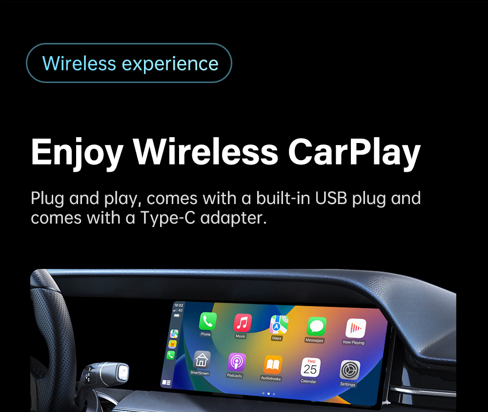 DriFox A22 Wired to Wireless Carplay Adapter, Plug & Play, Auto-Connect, 5.8GHz Fast Data Transmission, Voice Assistant