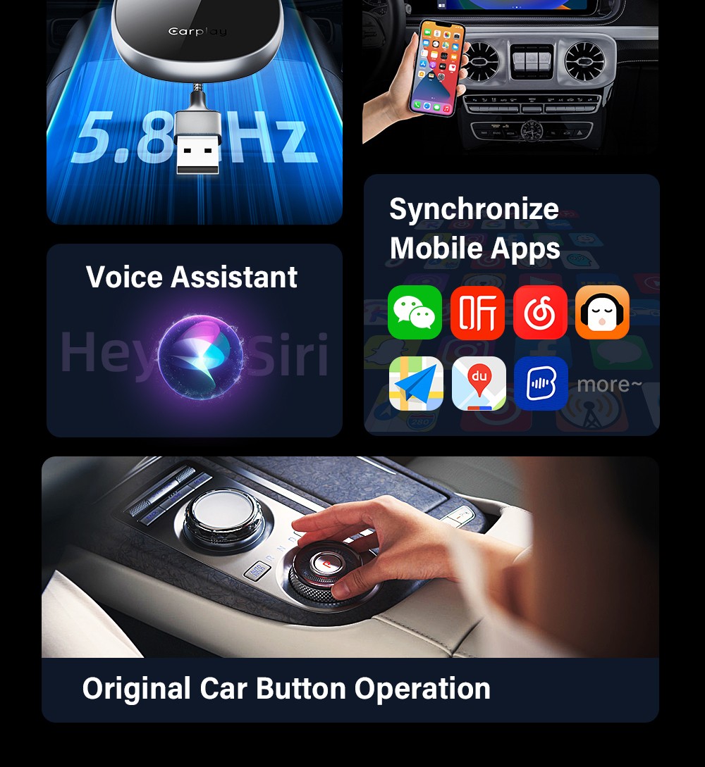 DriFox A22 Wired to Wireless Carplay Adapter, Plug & Play, Auto-Connect, 5.8GHz Fast Data Transmission, Voice Assistant