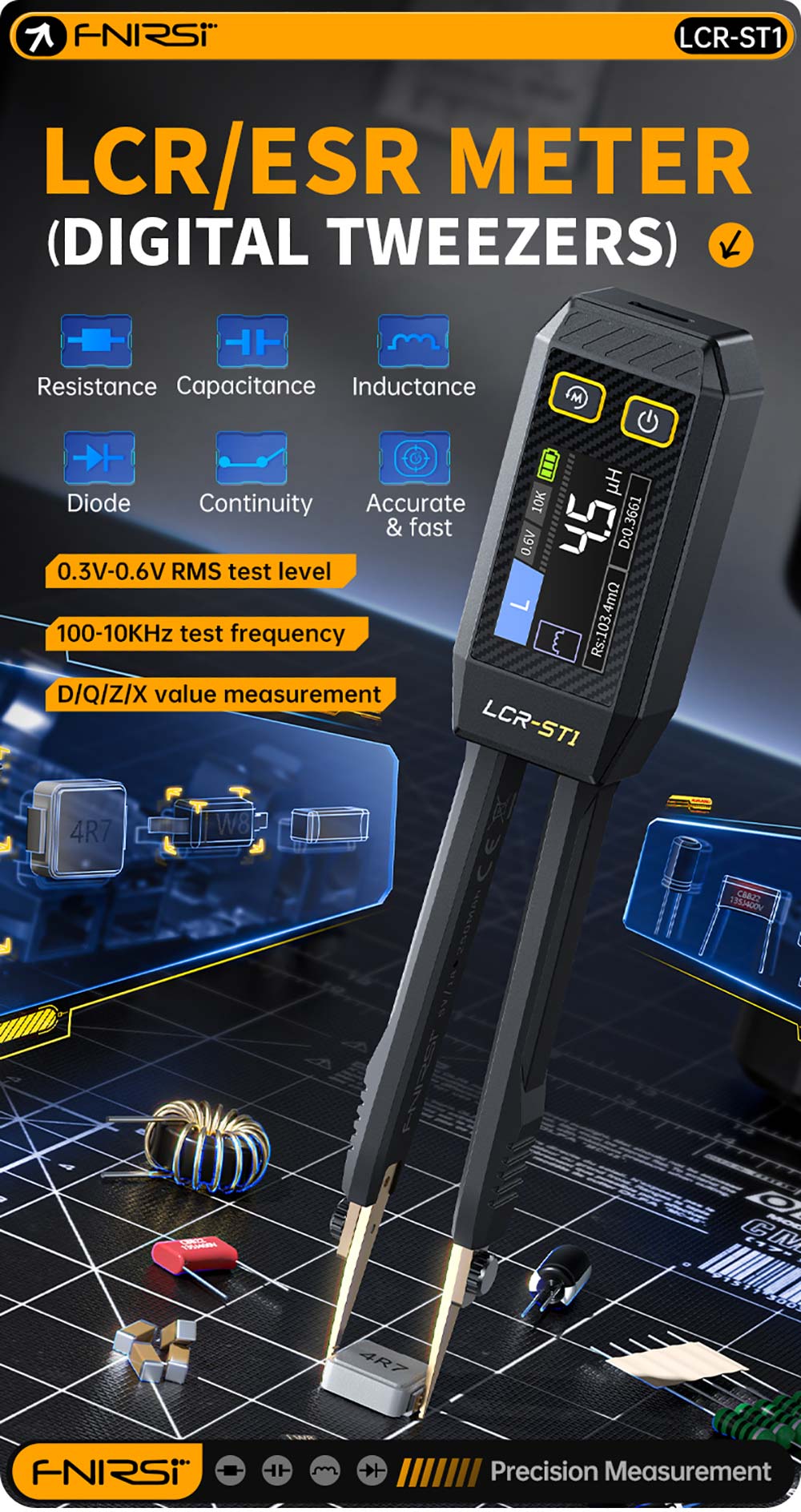 FNIRSI LCR-ST1 Mini Smart Tweezer LCR Meter/ESR Meter