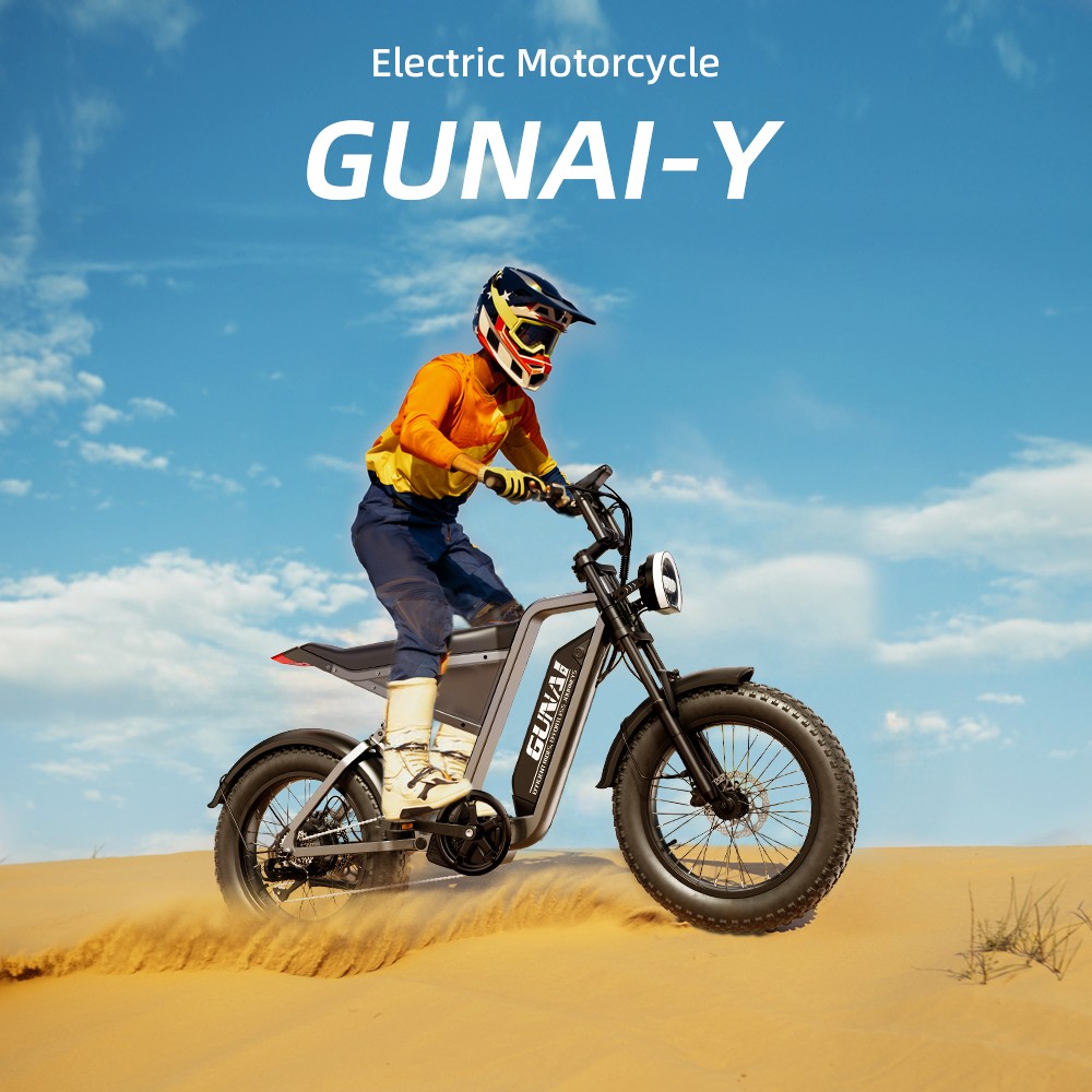 GUNAI-Y Elektrobicykel, 1000W motor, 48V 18Ah batéria, 20*4.0-palcové tučné pneumatiky, max. rýchlosť 60 km/h, dojazd 100 km, hydraulické kotúčové brzdy, predné & zadné odpruženie, Shimano 7-rýchlostný