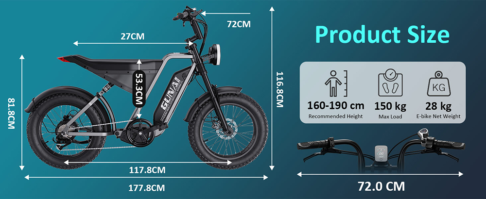 Elektrobicykel GUNAI-Y, 1000W motor, 48V 18Ah batéria, 20*4.0-palcové tučné pneumatiky, max. rýchlosť 60 km/h, dojazd 100 km, hydraulické kotúčové brzdy, predné & zadné odpruženie, Shimano 7 rýchlostí