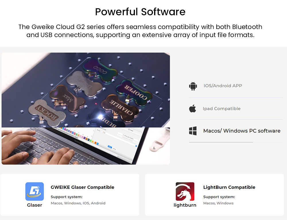 Gweike Cloud G2 PRO 30W Fiber Laser Marking Machine, Dual Red Light, 15000mm/s Speed, 0.001mm Accuracy, 110x110mm, 3mm Max. Hĺbka na kov, 90+ farebných gravúr, GWEIKE Glaser/ LightBurn, podporuje rotačný valec, manuálny zdvih