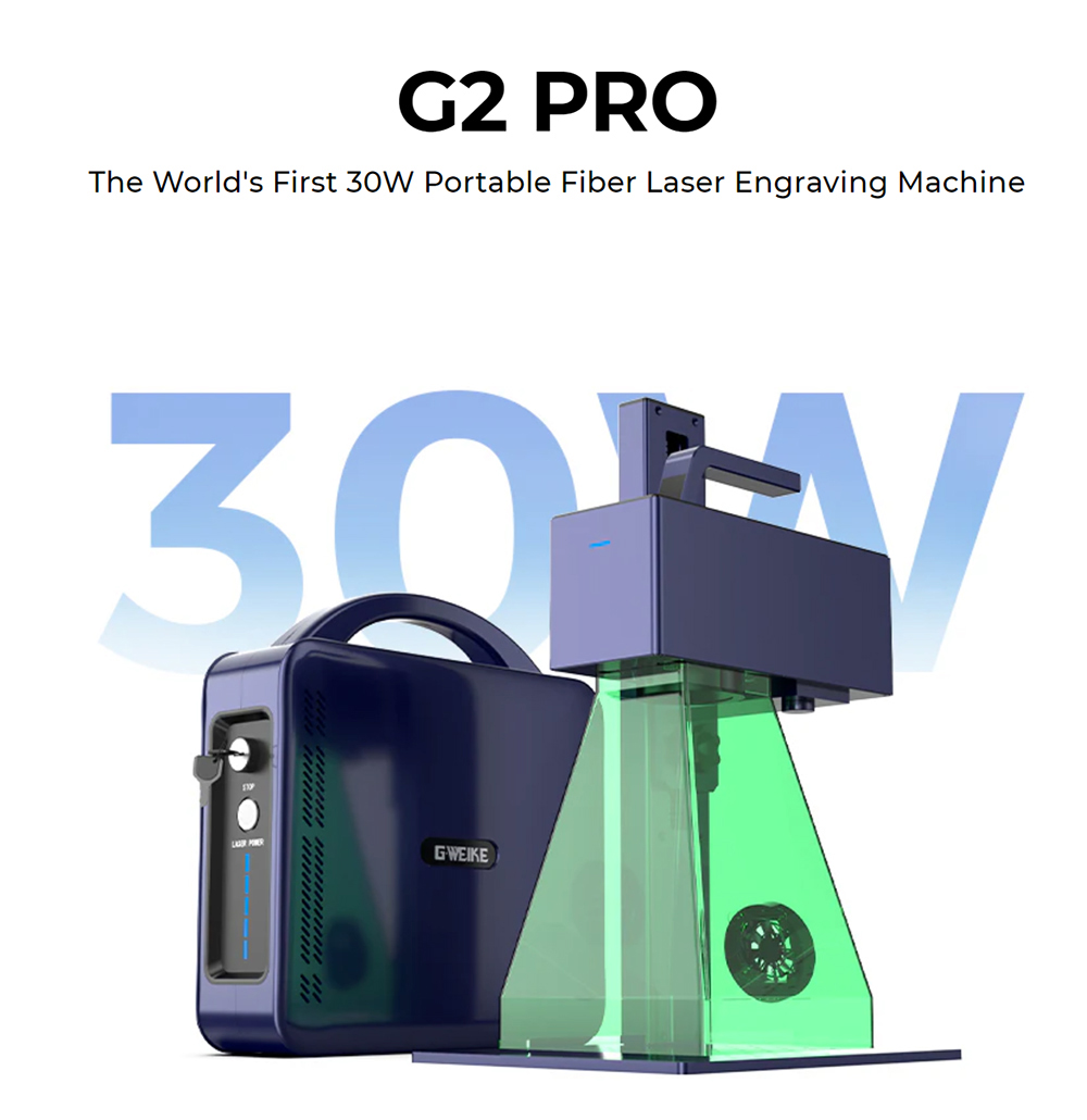 Gweike Cloud G2 PRO 30W Fiber Laser Marking Machine, Dual Red Light, 15000mm/s Speed, 0.001mm Accuracy, 110x110mm, 3mm Max. Depth on Metal, 90+ Colorful Engravings, GWEIKE Glaser/ LightBurn, Supports Rotary Roller, Manual Lift