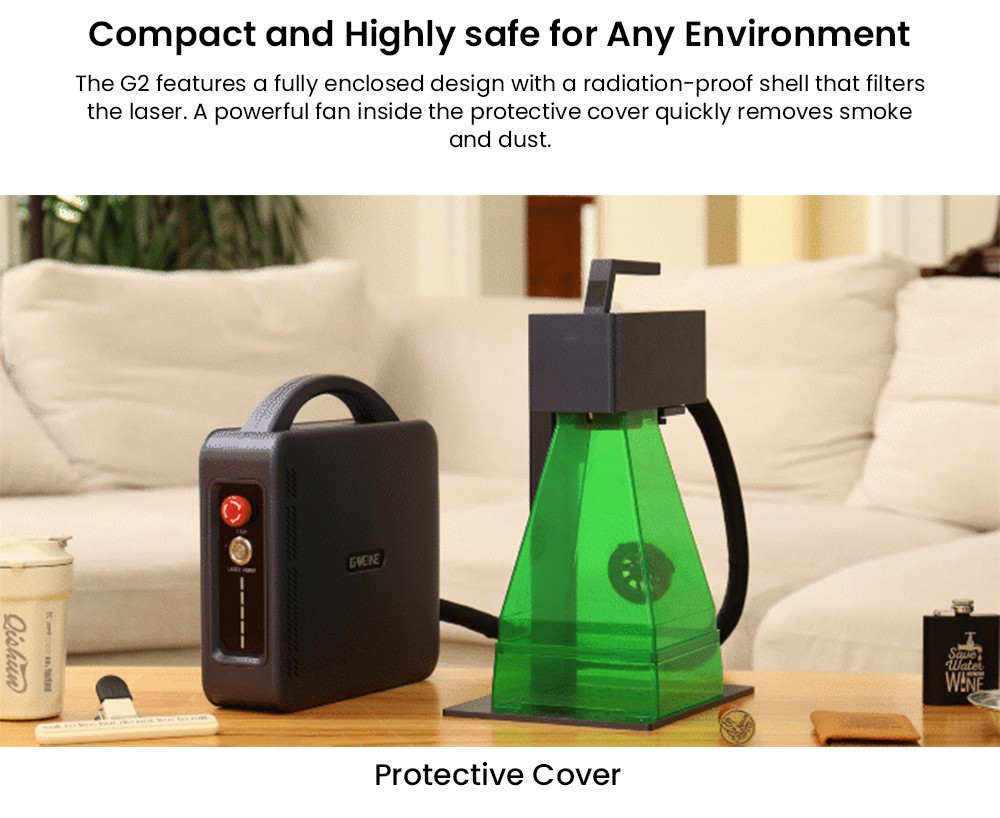 Gweike Cloud G2 PRO 30W Fiber Laser Marking Machine, Dual Red Light, 15000mm/s Speed, 0.001mm Accuracy, 110x110mm, 3mm Max. Depth on Metal, 90+ Colorful Engravings, GWEIKE Glaser/ LightBurn, Supports Rotary Roller, Manual Lift