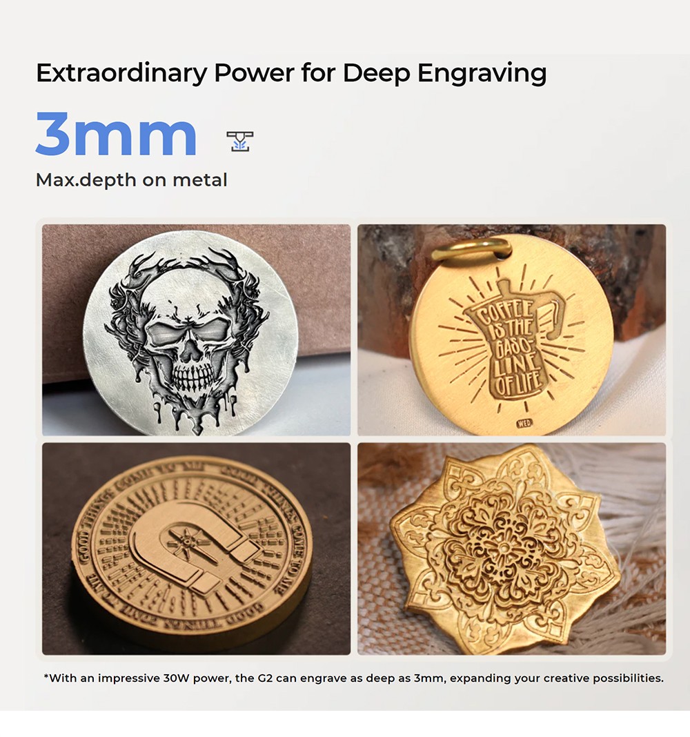 Gweike Cloud G2 PRO 30W Fiber Laser Marking Machine, Dual Red Light, 15000mm/s Speed, 0.001mm Accuracy, 110x110mm, 3mm Max. Depth on Metal, 90+ Colorful Engravings, GWEIKE Glaser/ LightBurn, Supports Rotary Roller, Manual Lift