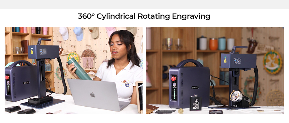 Gweike Cloud G2 PRO 30W Fiber Laser Marking Machine, Dual Red Light, 15000mm/s Speed, 0.001mm Accuracy, 110x110mm, 3mm Max. Depth on Metal, 90+ Colorful Engravings, GWEIKE Glaser/ LightBurn, Supports Rotary Roller, Manual Lift