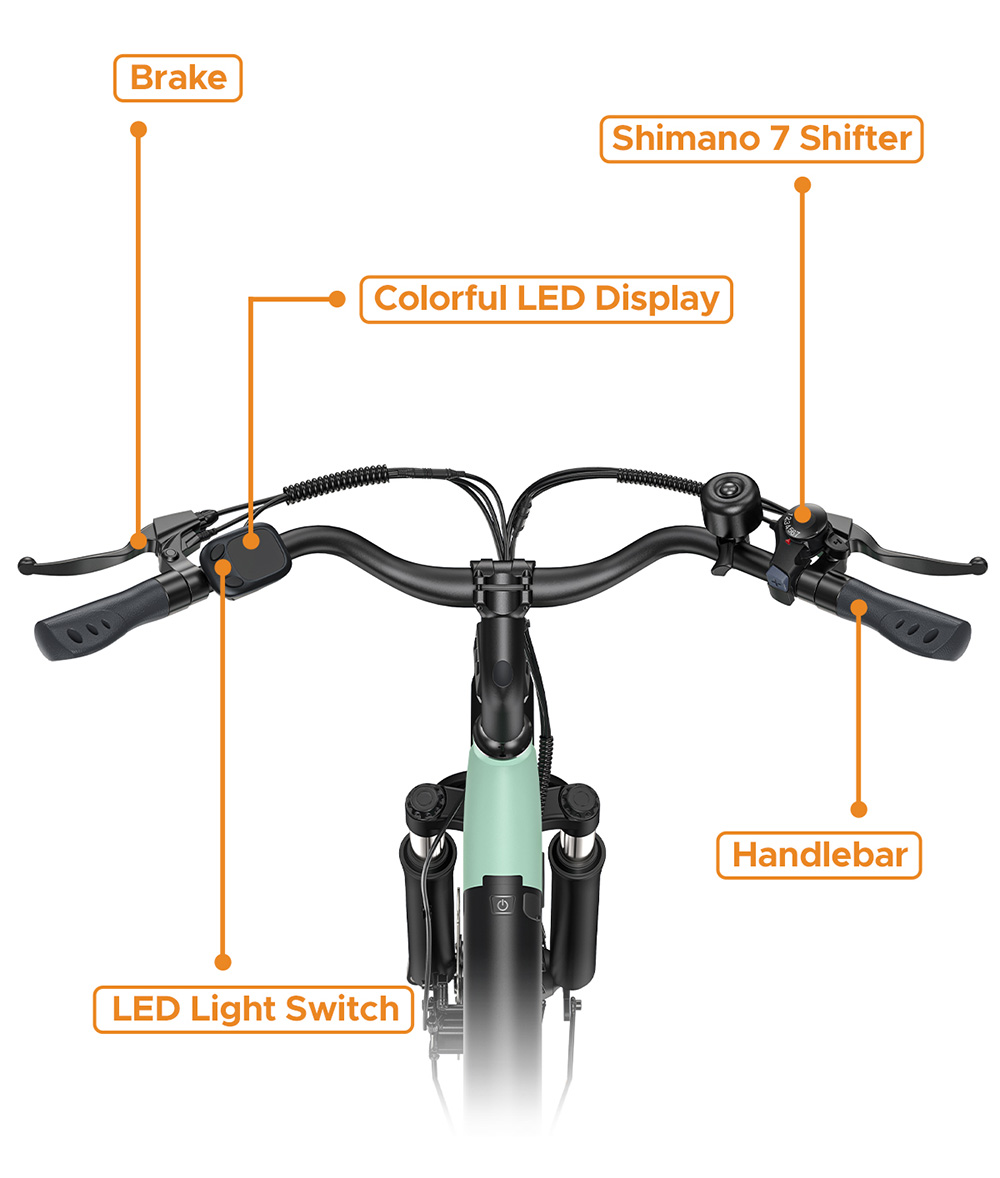 HillMiles MileCity1 Electric Bike, 250W motor, 36V 13AH batéria, 26-palcové pneumatiky, max. rýchlosť 32 km/h, max. dojazd 100 km, 7-rýchlostná prevodovka Shimano, mechanické kotúčové brzdy, odpruženie prednej vidlice, vodotesnosť IP65