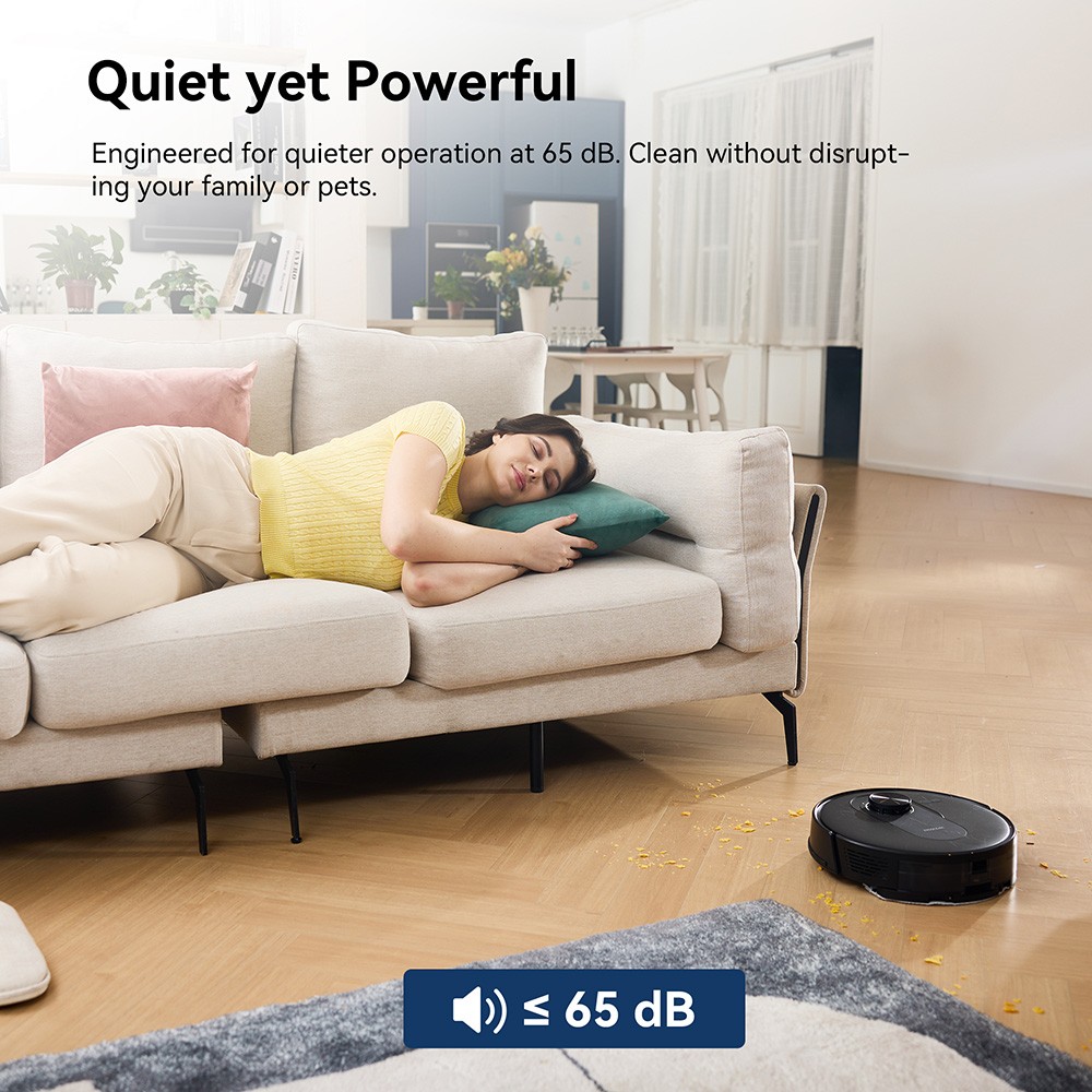 Proscenic Q8 Robot Vacuum and Mop Combo, 4200 Pa sanie, LiDAR Nav, 200min prevádzka, automatické samonabíjanie, APP ovládanie, 350ml kôš na prach, 250ml nádrž na vodu, na vnútorné podlahy, chlpy domácich zvierat, koberce - čierny