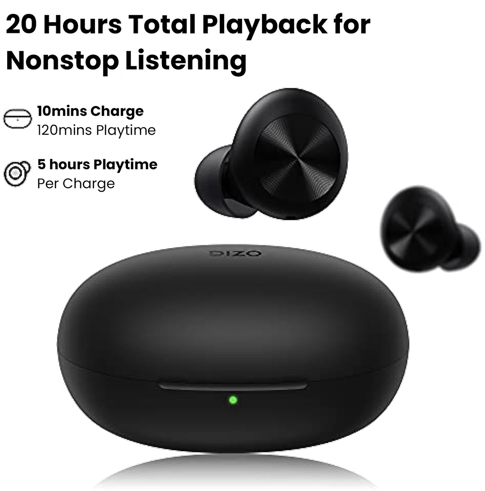Realme DIZO GoPods D TWS Wireless Bluetooth Earbuds, Environment Noise Cancellation, Bluetooth 5.0, 20 Hours Battery Life - Black