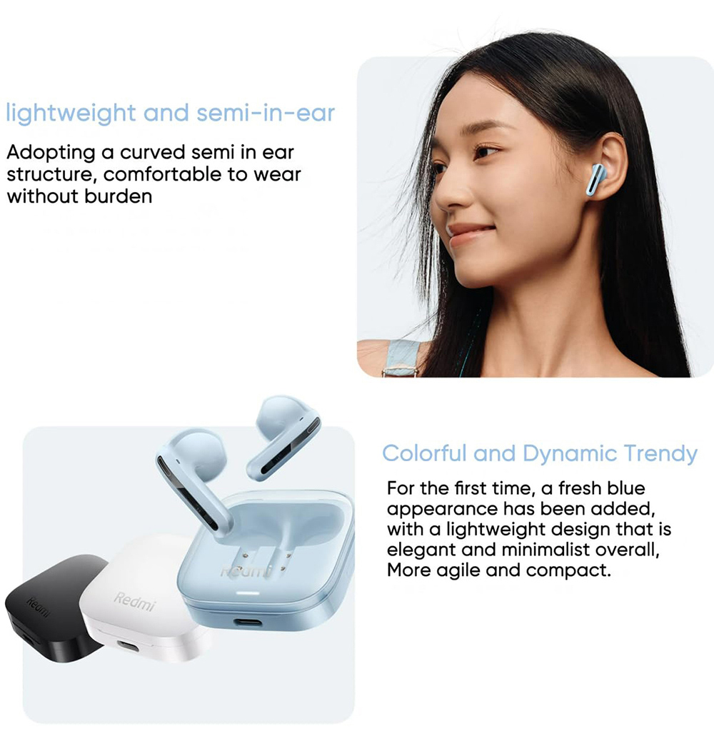 Redmi Buds 6 Active Earbuds, Bluetooth 5.4, Noise Cancellation for Calls, 5 Tuning Modes, Up to 30 Hours Battery Life - White