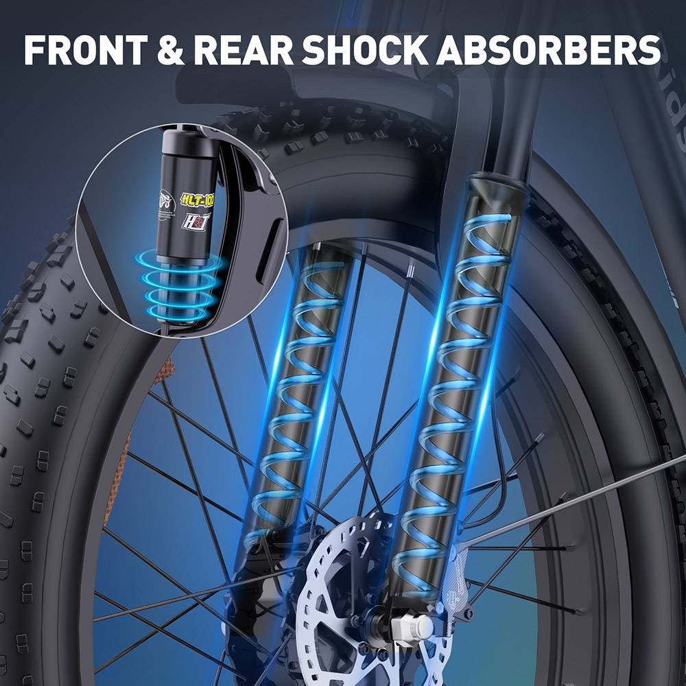 Ridstar E26 Pro Electric Bike, 1000W*2 Motor, 48V 23Ah Battery, 26*4 Inch Fat Tires, 49km/h Max Speed, 75km Range, Dual Hydraulic Brake, Full Suspension, Shimano 7-speed