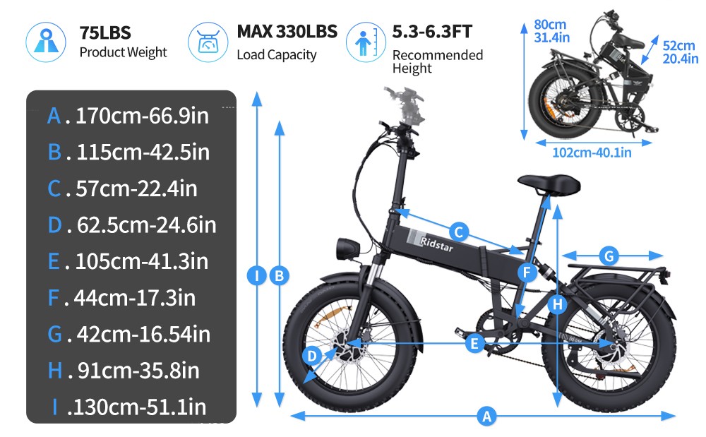 Ridstar H20 Pro Electric Bike, 1000W*2 motor, 48V 23AH batéria, 20*4 palcové pneumatiky Fat Tires, max. rýchlosť 49 km/h, dojazd 112 km, hydraulické kotúčové brzdy, predný a zadný tlmič, Shimano 7 rýchlostí