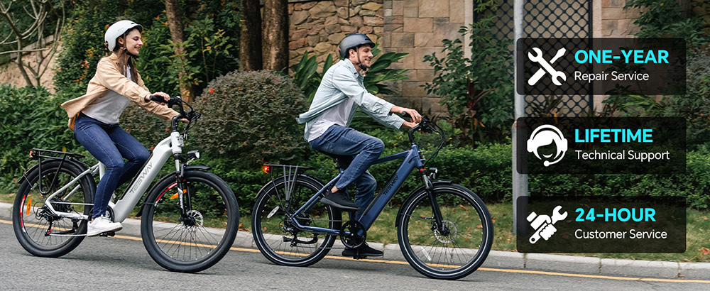 Elektrobicykel TESWAY STRIDER, 250W motor, 48V 12Ah batéria, 27,5*2,4-palcové pneumatiky, max. rýchlosť 40 km/h, dojazd 65 km, odpružená vidlica, mechanické kotúčové brzdy, Shimano 7 rýchlostí - modrý