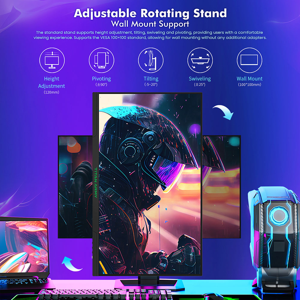 Herný monitor TITAN ARMY P2710S, 27-palcová obrazovka LCD 2560*1440 16:9 Fast IPS, obnovovacia frekvencia 240 Hz, 1 ms GTG, HDR 400, Adaptive-Sync, Dynamic OD, herný režim & 10 režimov scenára, režim PBP & PIP Split-screen, otočný stojan, montáž na stenu