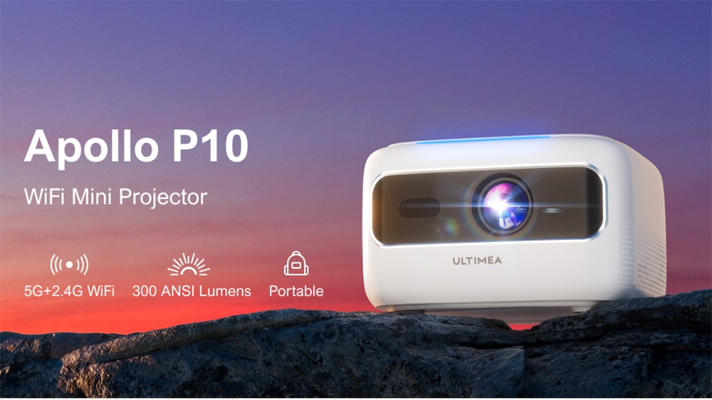 Prenosný projektor ULTIMEA Apollo P10, 300 ANSI, dekódovanie 1080P, natívne 720P, 2.4GHz/5GHz WiFi