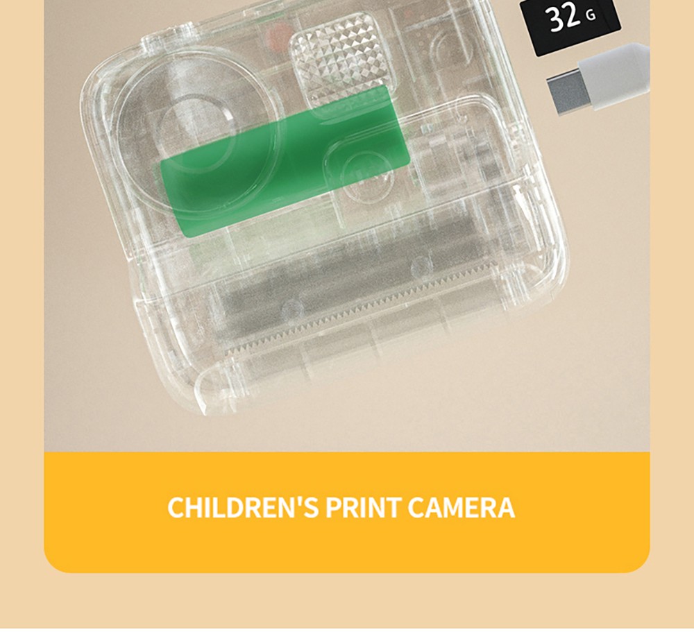 WOWKIDS K27 Kids Instant Print Camera, 48MP Front & Rear Dual Cameras, 1080P Resolution, 4 Filters, 32GB TF Card, 1400mAh Battery - Yellow