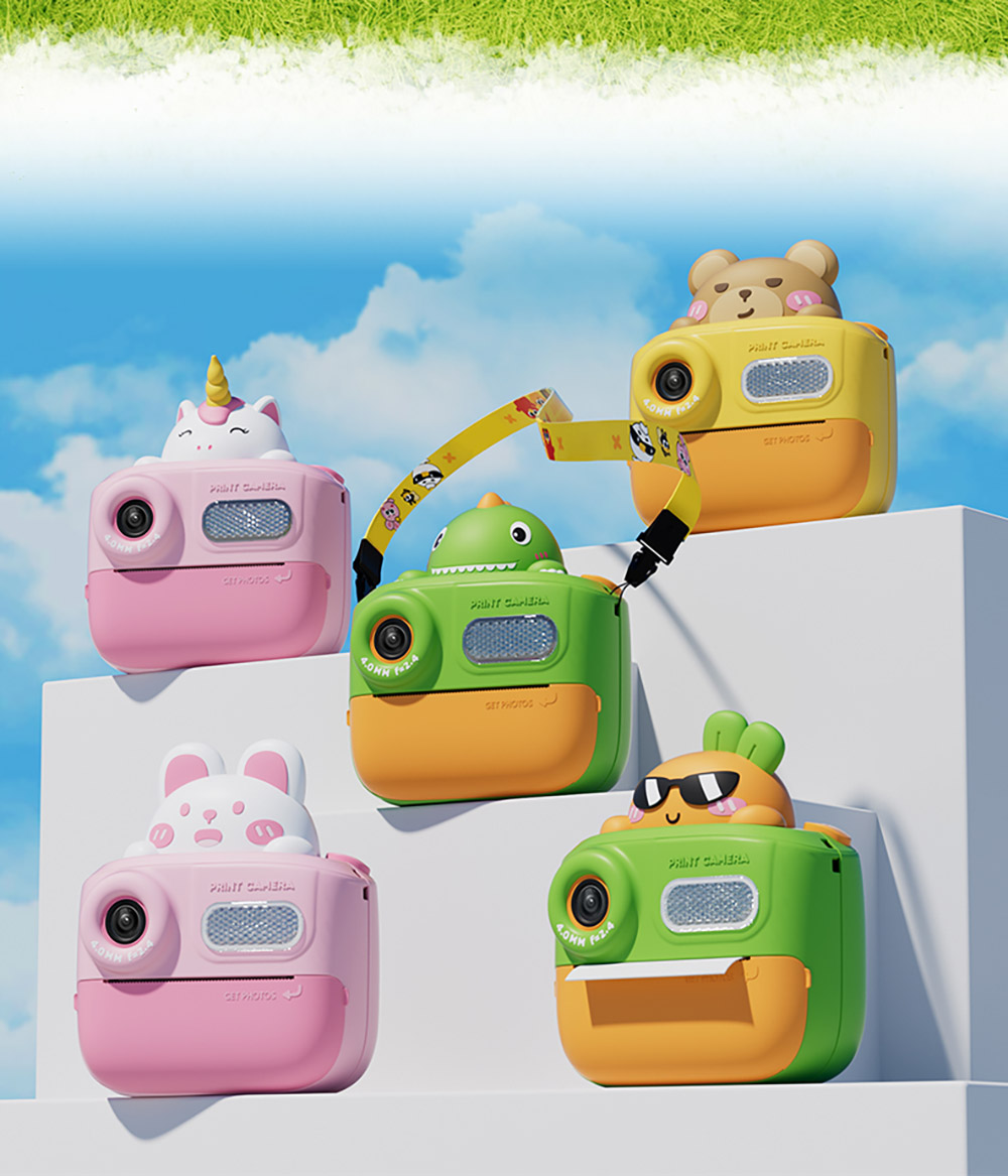 WOWKIDS K64 Kids Instant Print Camera, 48MP Front & Rear Dual Cameras - Yellow Bear