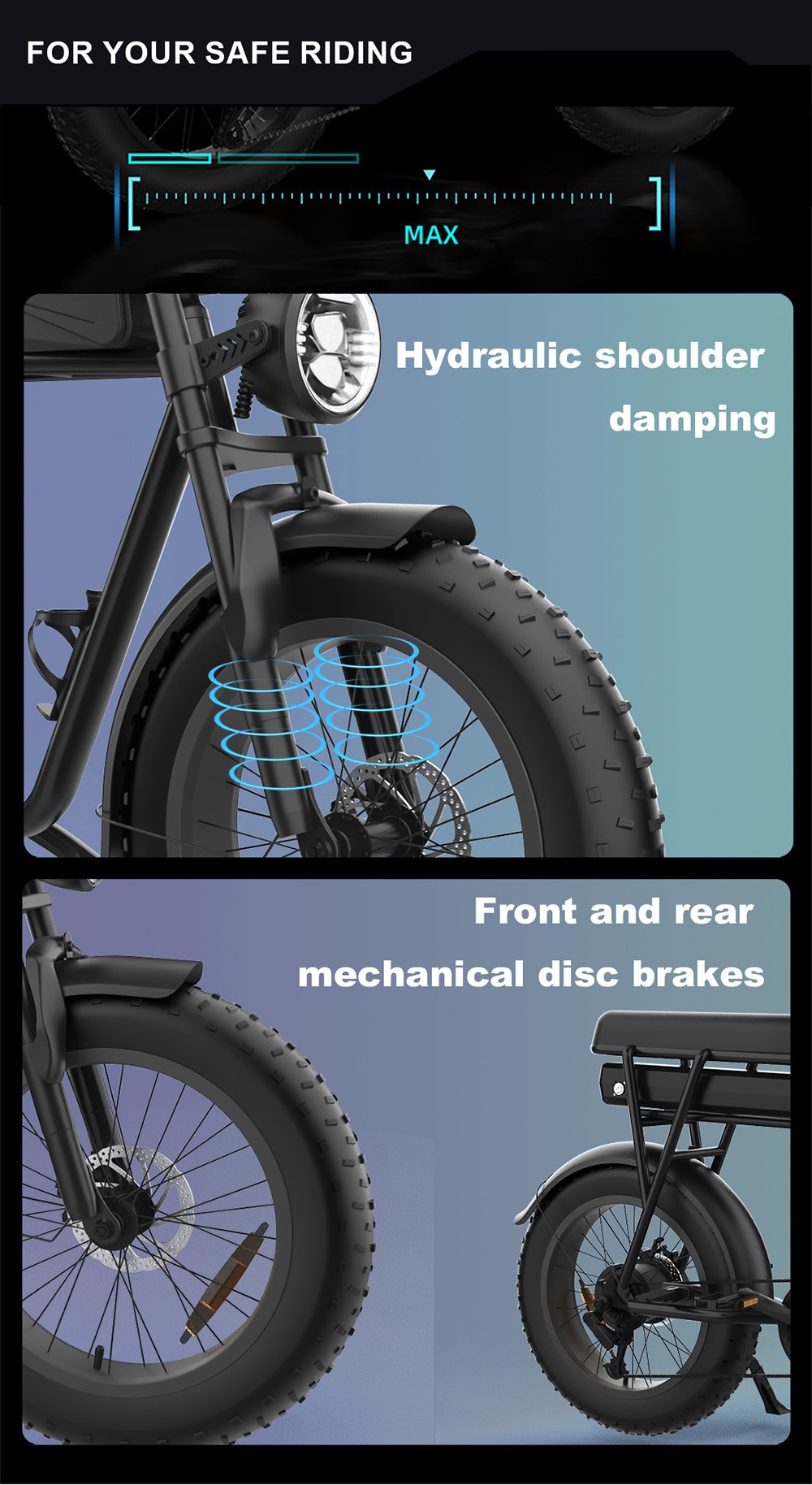 YAMALI FXH-006 Elektrobicykel, 1000W motor, 48V 20Ah batéria, 20*4'' tukové pneumatiky, max. rýchlosť 50 km/h, dojazd 60 km, Shimano 7 rýchlostí, predné & zadné mechanické kotúčové brzdy, Shimano 7 rýchlostí, LCD displej - čierny