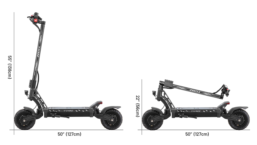 YUME HAWK Electric Scooter, 10x3.15'' Bezdušové terénne pneumatiky, motor 1200W*2, batéria 60V 25Ah, max. rýchlosť 70 km/h, max. dojazd 83 km, hydraulické kotúčové brzdy, max. zaťaženie 126 kg, ovládanie APP