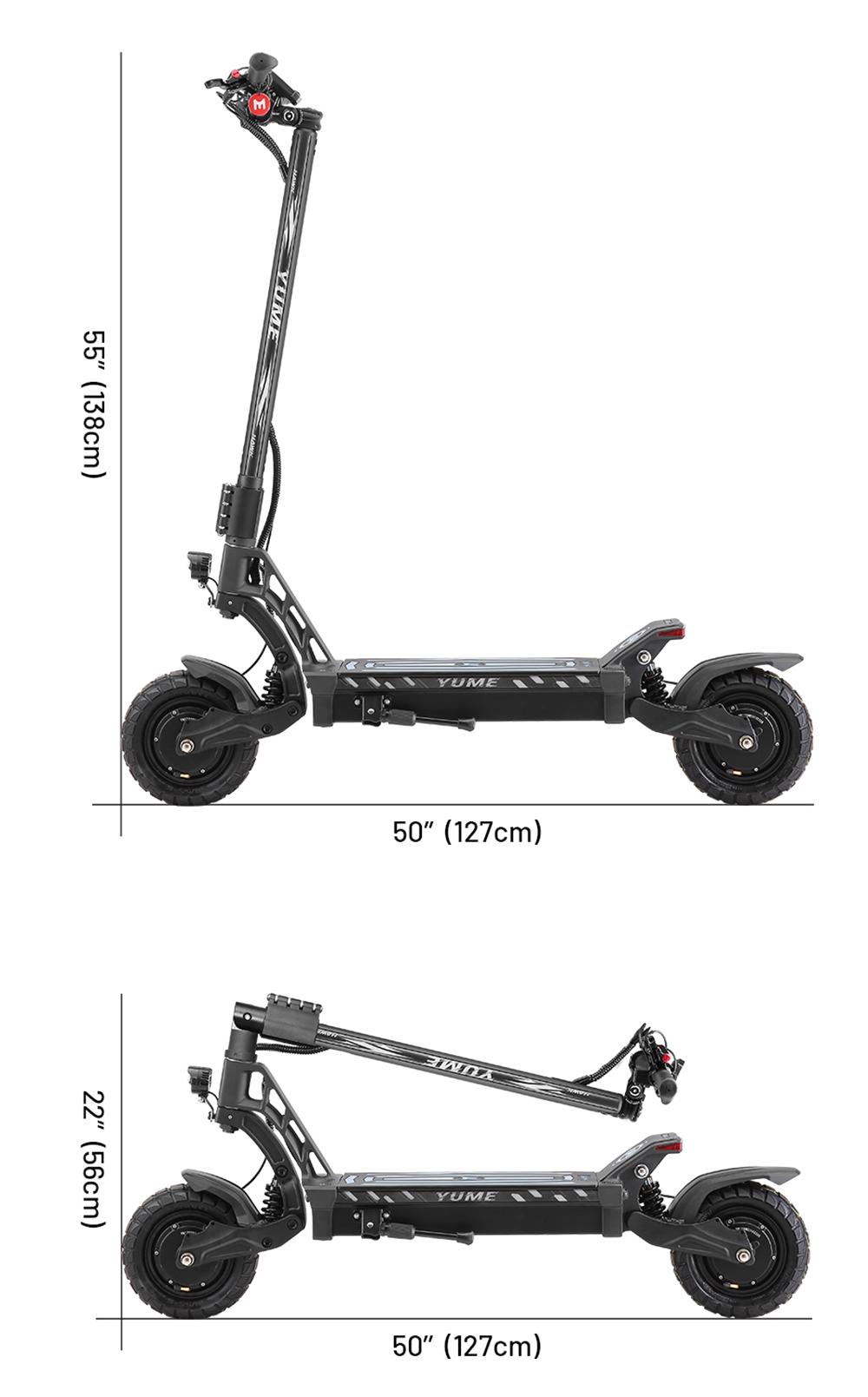 YUME HAWK Electric Scooter, 10x3.15'' bezdušové terénne pneumatiky, motor 1200W*2, batéria 60V 25Ah, max. rýchlosť 70km/h, max. dojazd 83km, hydraulické kotúčové brzdy, max. zaťaženie 126kg, ovládanie APP