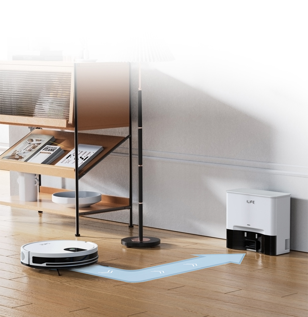 ILIFE G9 Pro Saugroboter, mit Selbstentleerungsstation, Gyroskop-Navigation, 3000 Pa Saugleistung, 100 Min. Laufzeit, 2,5 l Staubbeutel, Plan-/Edge-/Spot-/Max-Modus, unterstützt Alexa/Google Home - Weiß