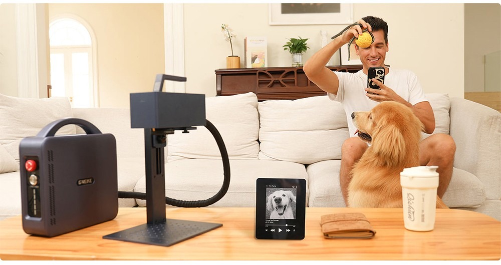 Gweike Cloud G2 PRO 30W Fiber Laser Marking Machine, Dual Red Light, 15000mm/s Speed, 0.001mm Accuracy, 110x110mm, 3mm Max. Depth on Metal, 90+ Colorful Engravings, GWEIKE Glaser/ LightBurn, Supports Rotary Roller, Manual Lift