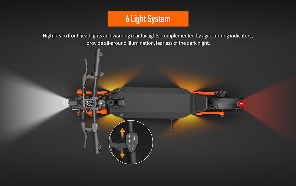 Elektrická kolobežka Joyor S8-S-Z so smerovkou, motor 600W*2, batéria 48V 26Ah, 10-palcová pneumatika, max. rýchlosť 55 km/h, dojazd 75 km, duálne hydraulické brzdy, predný & zadný tlmič, systém 6 svetiel