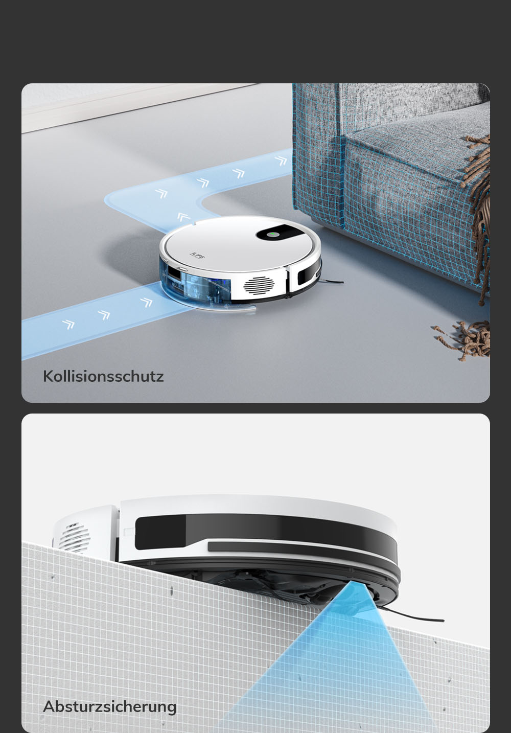 ILIFE G9 Pro Saugroboter, mit Selbstentleerungsstation, Gyroskop-Navigation, 3000 Pa Saugleistung, 100 Min. Laufzeit, 2,5 l Staubbeutel, Plan-/Edge-/Spot-/Max-Modus, unterstützt Alexa/Google Home - Weiß