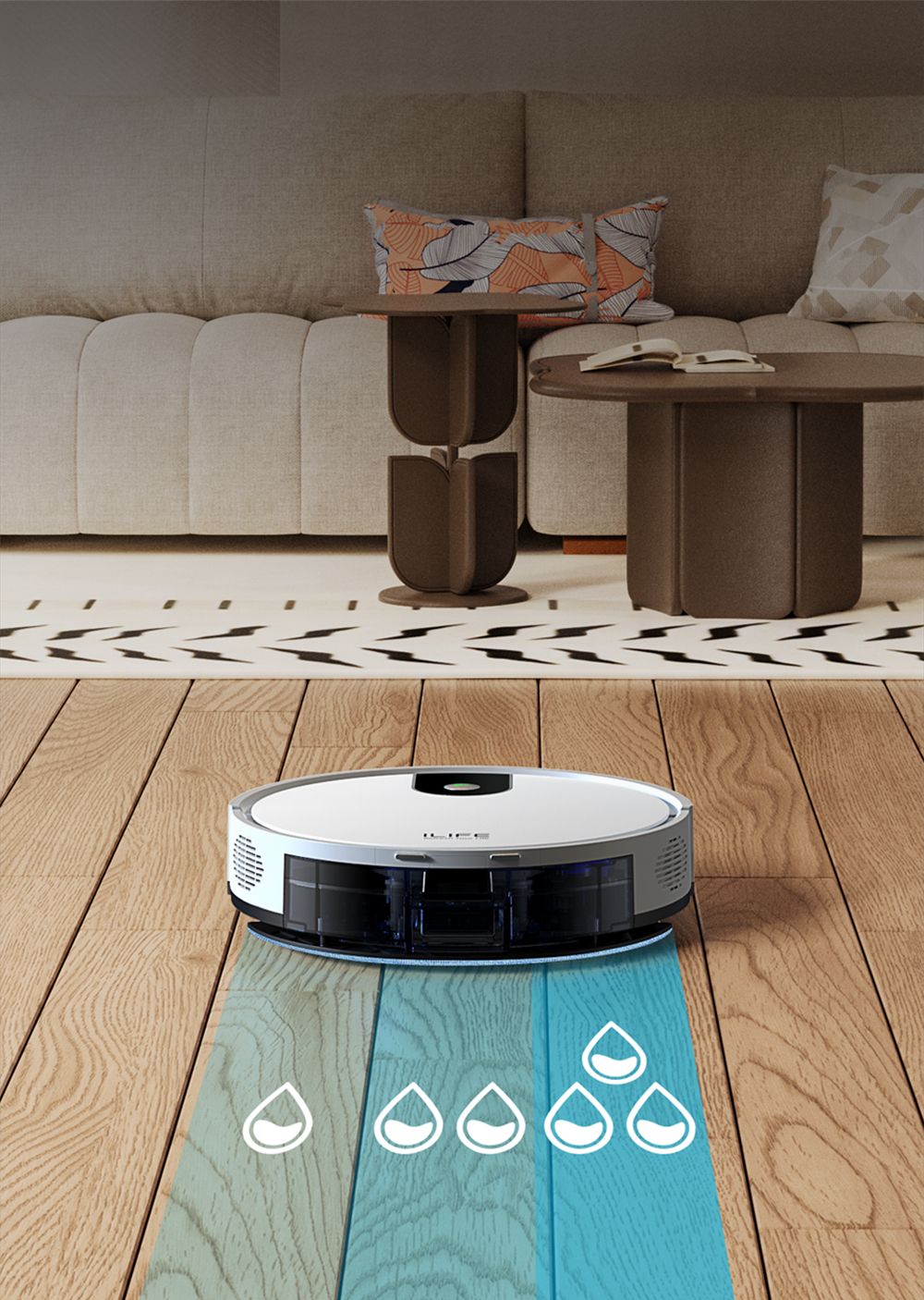 ILIFE G9 Robot Vacuum Cleaner with Mop Function, 3000Pa Suction, 100mins Runtime, 200ml Dustbin, Four Cleaning Modes, Support Alexa & Google, Ideal for Pet Hair, Carpets and Hard Floors- White