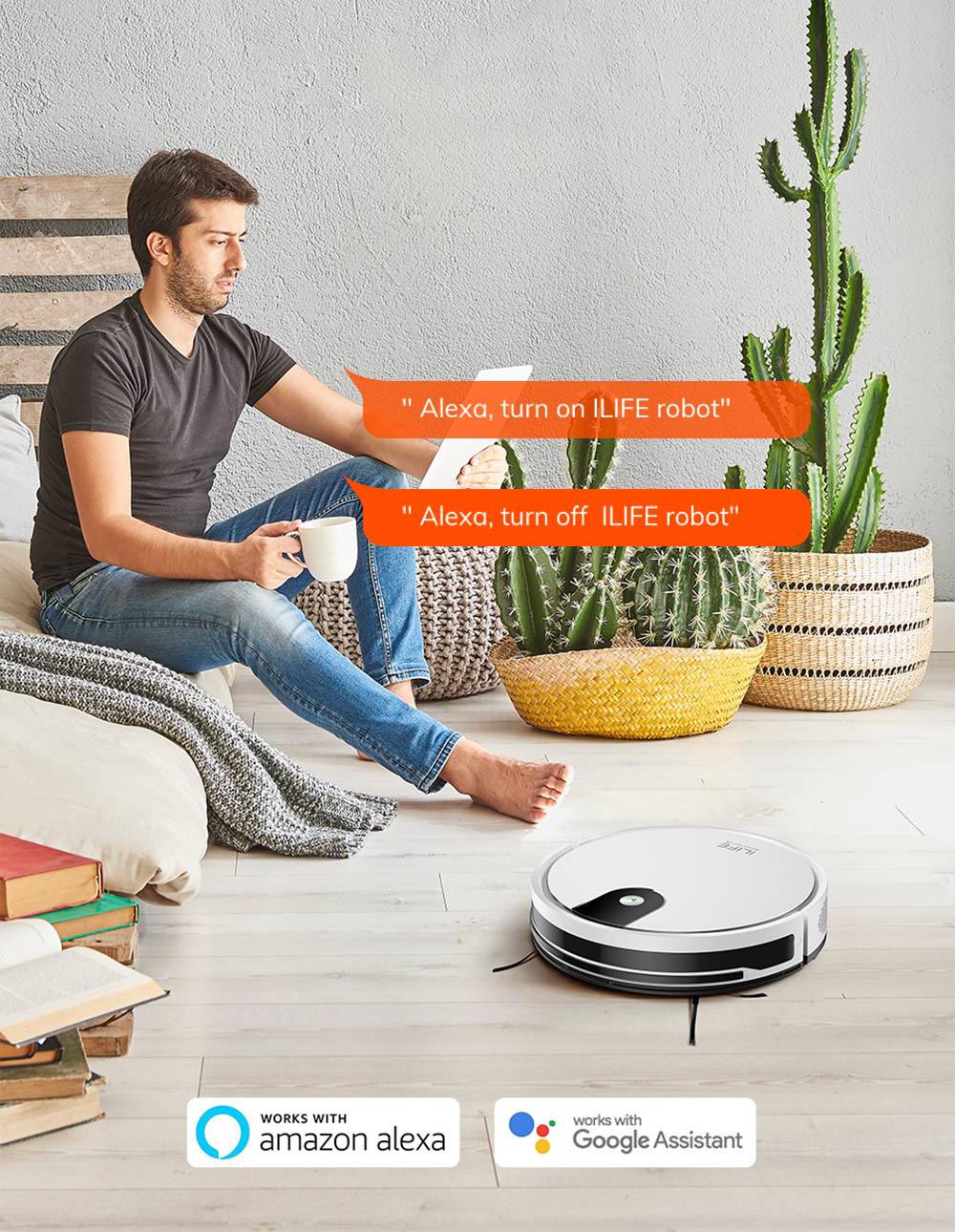 ILIFE G9 Robot Vacuum Cleaner with Mop Function, 3000Pa Suction, 100mins Runtime, 200ml Dustbin, Four Cleaning Modes, Support Alexa & Google, Ideal for Pet Hair, Carpets and Hard Floors- White