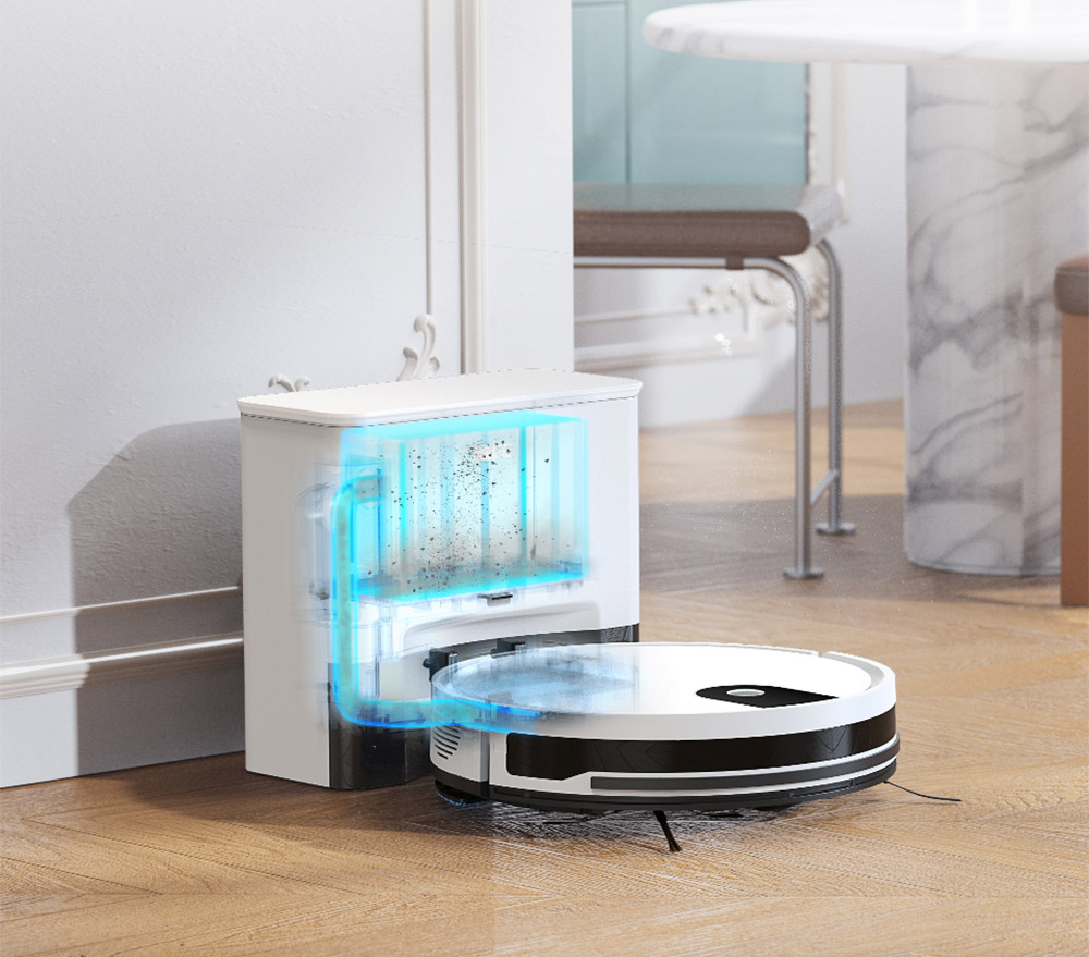 ILIFE G9 Pro Saugroboter, mit Selbstentleerungsstation, Gyroskop-Navigation, 3000 Pa Saugleistung, 100 Min. Laufzeit, 2,5 l Staubbeutel, Plan-/Edge-/Spot-/Max-Modus, unterstützt Alexa/Google Home - Weiß