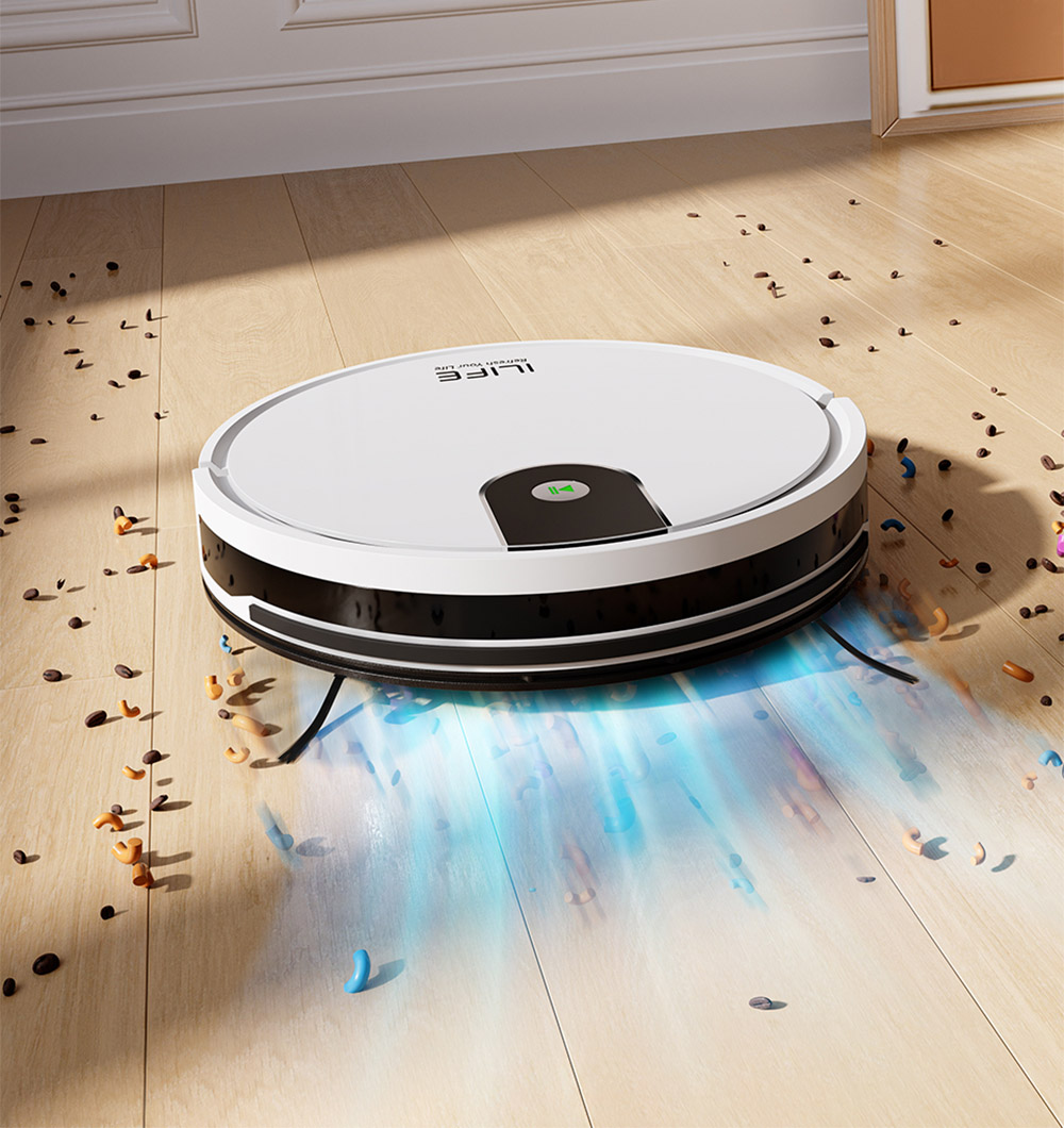 ILIFE G9 Saugroboter, Gyroskop-Navigation, 3000 Pa Saugleistung, 100 Min. Laufzeit, 200 ml Staubbehälter, Plan-/Edge-/Spot-/Max-Modus, unterstützt Alexa und Google - Weiß