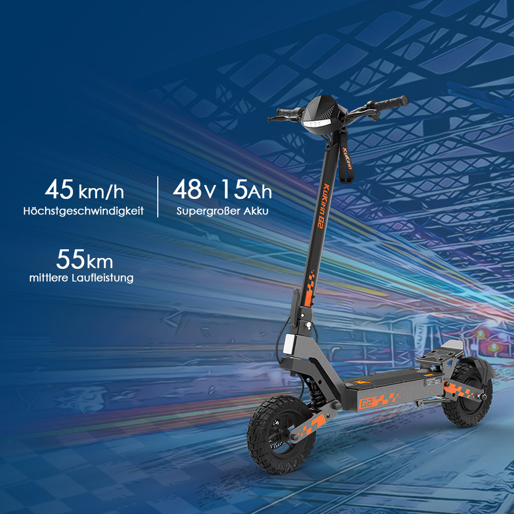 Kukirin G2 Faltbarer E-Scooter, 800W Motor, 48V 15Ah Akku, 10 Zoll Reifen, 45 km/h Höchstgeschwindigkeit, 55 km Reichweite, Touchscreen-Display, Scheibenbremsen vorne und hinten