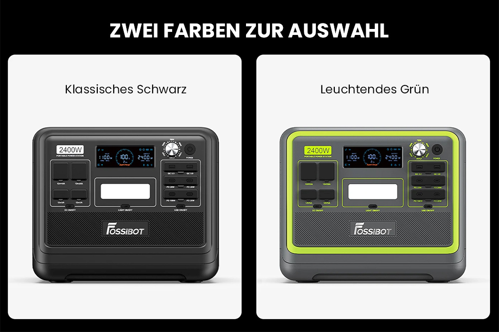 FOSSiBOT F2400 Tragbare Powerstation, 2048 Wh LiFePO4-Akku, 2400 W Ausgangsleistung, Solargenerator, 16 Ausgangsanschl&uuml;sse &ndash; Gr&uuml;n