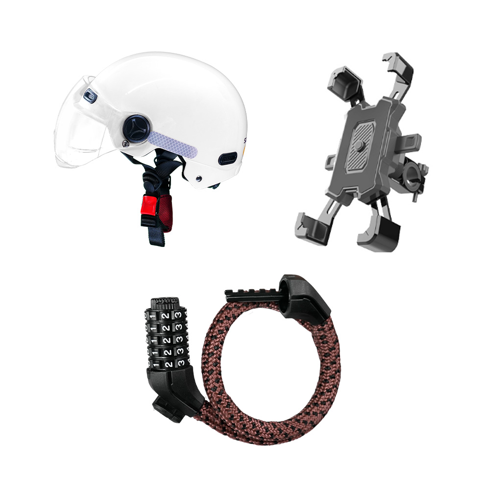 Coffret cadeau Le pack B comprend un casque ENGWE | un support de téléphone | un antivol à combinaison à câble spiralé (cadeau avec vélo électrique mais PAS à vendre)