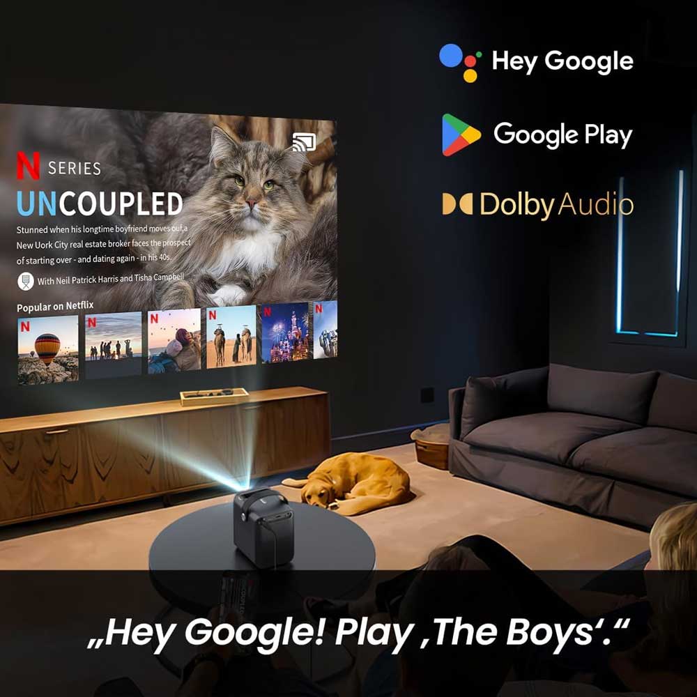 [Netflix- und Android TV-zertifiziert]  ETOE D2 Pro Projektor, Native 1080P, Android TV 11.0, 200 ANSI, Anlogic S905, 2 GB/8 GB, Trapezkorrektur