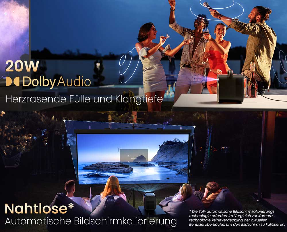[Netflix és Google TV tanúsítvánnyal] ETOE Seal Pro projektor, 1000 ANSI, Google TV, Dolby Audio tanúsítvánnyal, natív 1080P, automatikus trapézkorrekció, 2 x 10 W-os hangszóró, beépített Chromecast, Google Asszisztens