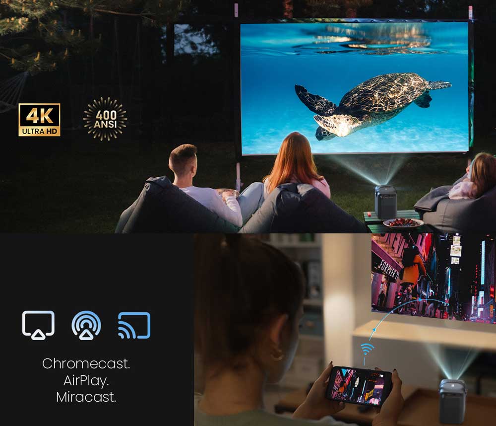 [Netflix- und Android TV-zertifiziert]  ETOE D2 Pro Projektor, Native 1080P, Android TV 11.0, 200 ANSI, Anlogic S905, 2 GB/8 GB, Trapezkorrektur