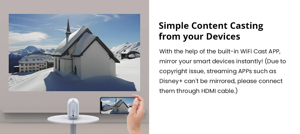 ETOE D1 Evo Projector, 150 ANSI, Android 9.0, 720P Resolution, Keystone Correction - EU Plug